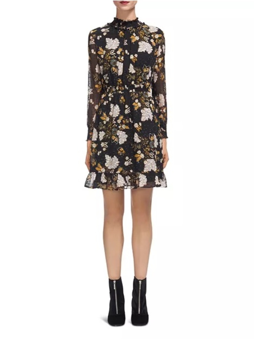 Whistles Silk Belize Botanical Print Long Sleeve Dress